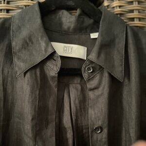 DKNY 109% black linen LS blouse fits like Xl